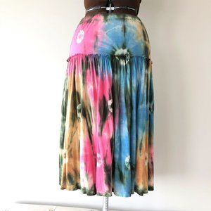 Colourful Tie Dyed Tiered Midi Skirt Size L